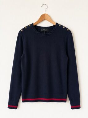 The Kooples Merino Wool Navy Button Shoulder Crewneck Sweater Men’s M